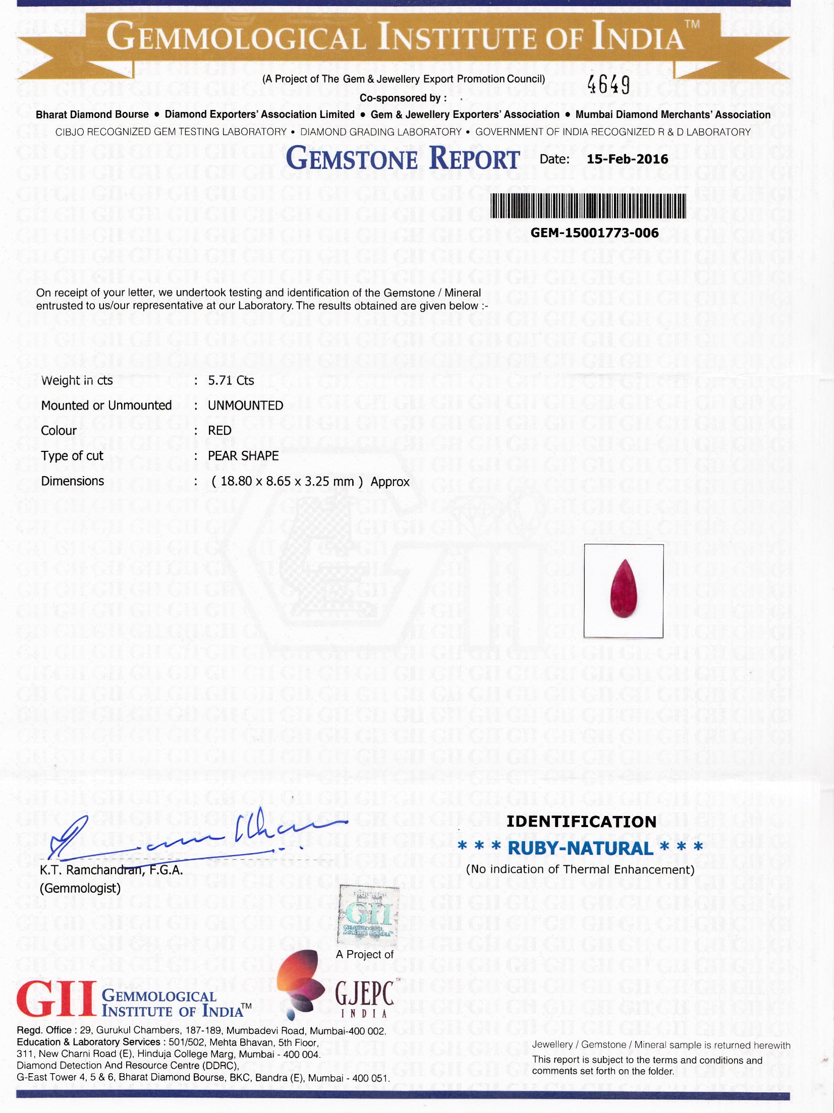 8800726-pear-deep-red-grs-gii-mozambique-natural-ruby-12.17-ct