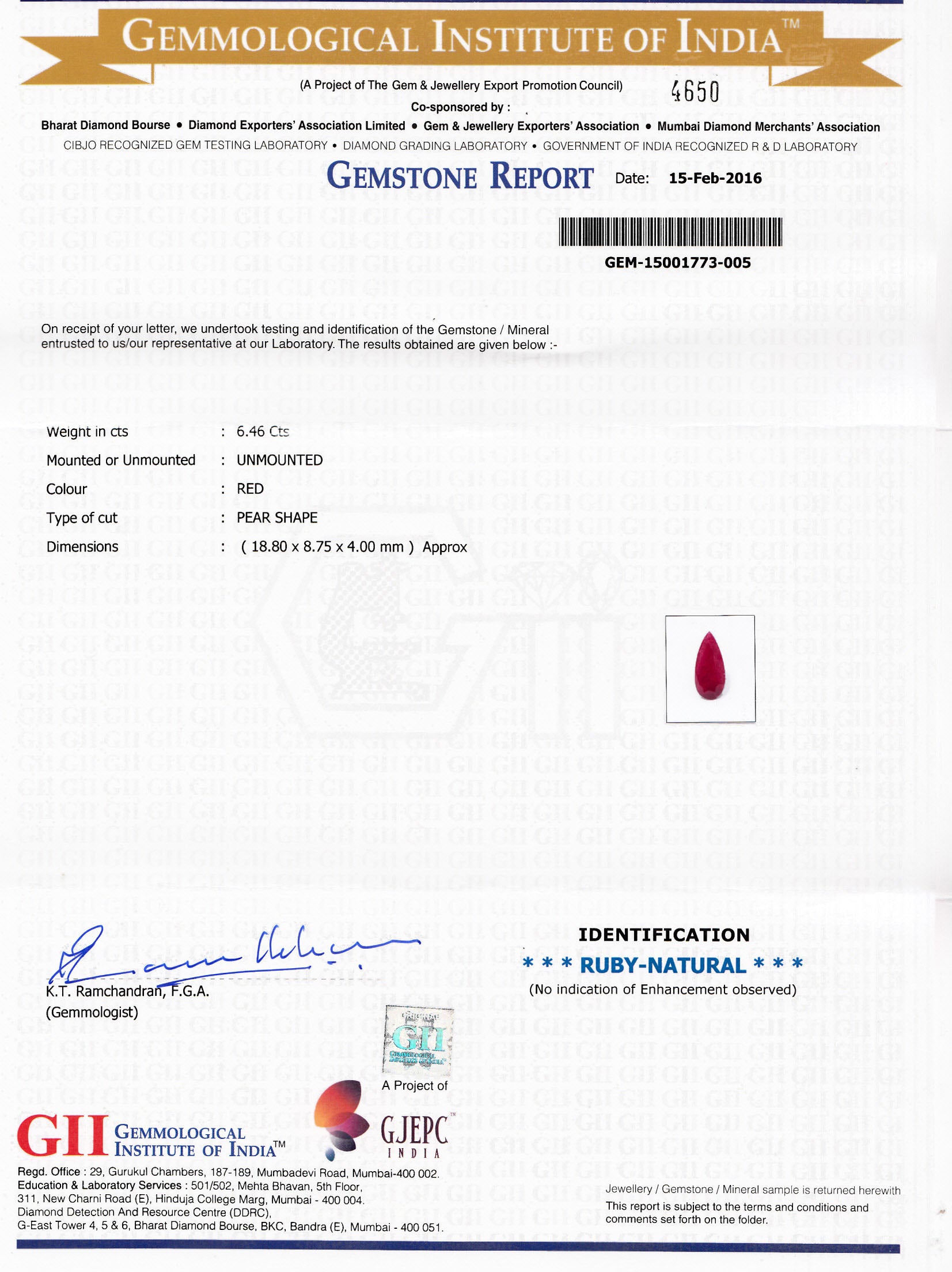 8800726-pear-deep-red-grs-gii-mozambique-natural-ruby-12.17-ct