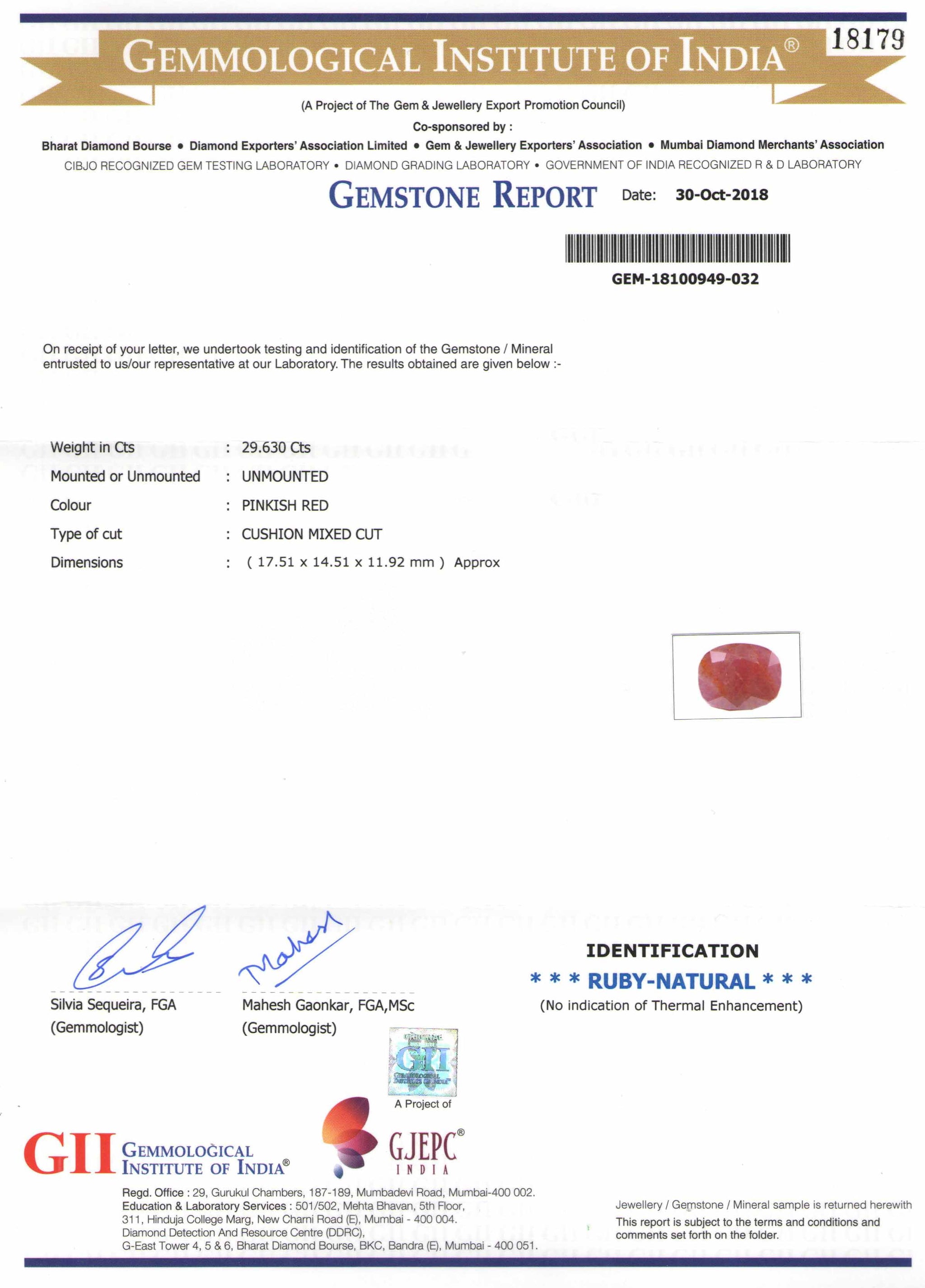 8801239-cushion-pinkish-red-with-orange-staining-gii-guinea-natural-ruby-29.63-ct