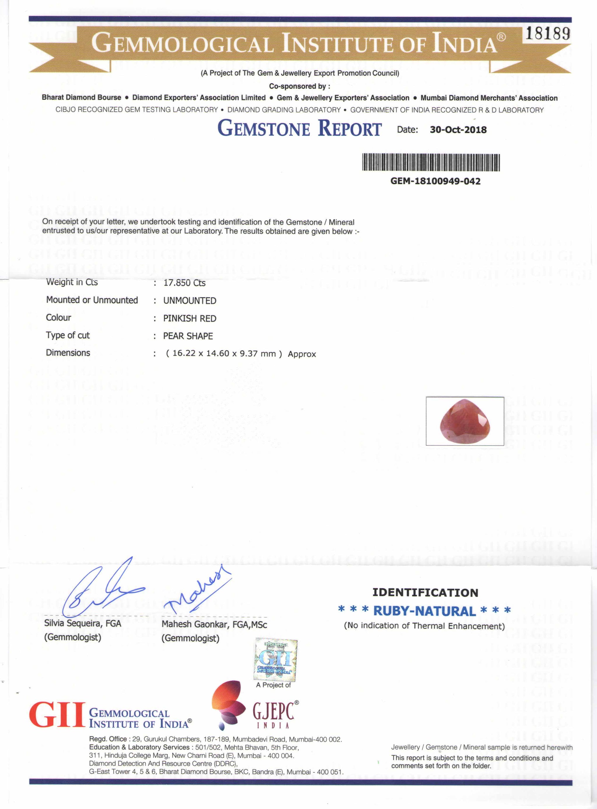 8801249-pear-pinkish-orangish-red-gii-guinea-natural-ruby-17.85-ct