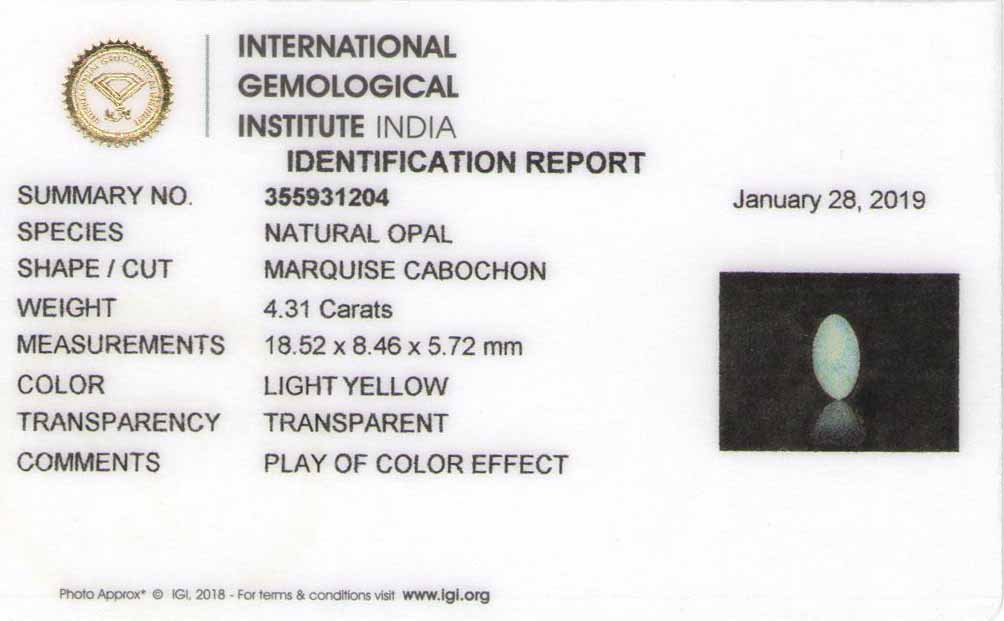 8801555-cabochon-light-yellow-with-green-&-orange-flashes-igi-ethiopia-natural-white-opal-4.31-ct