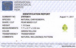 8801129-pear-fluorescent-greenish-yellow-igi-india-natural-chrysoberyl-1.15-ct